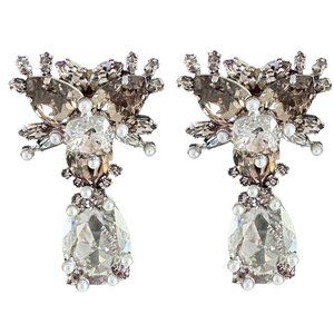 Givenchy Earrings Palladium Swarovski Crystal & Pearl Statement Runway Earrings